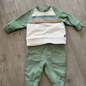 OshKosh B'gosh Green & Cream Raglan Sweater Set with Blue and Mustard Stripes